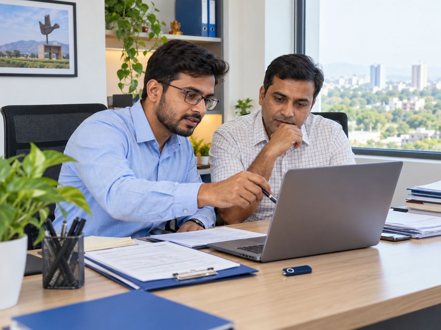 A digital signature specialist assisting a customer in a Chandigarh office